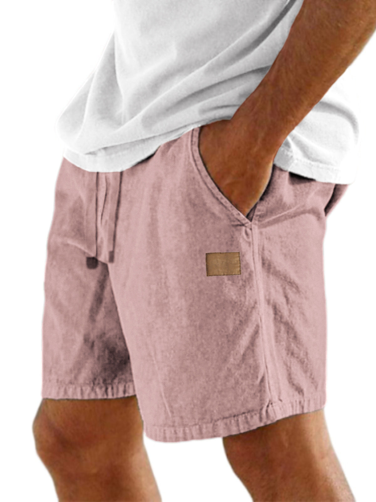 Men's Comfort Linen Embroidered Logo Holiday Casual Lace-Up Shorts with Side Pockets