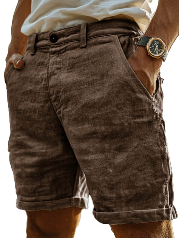 Men's Fashion Retro Hemp Fabric Pocket Casual Shorts