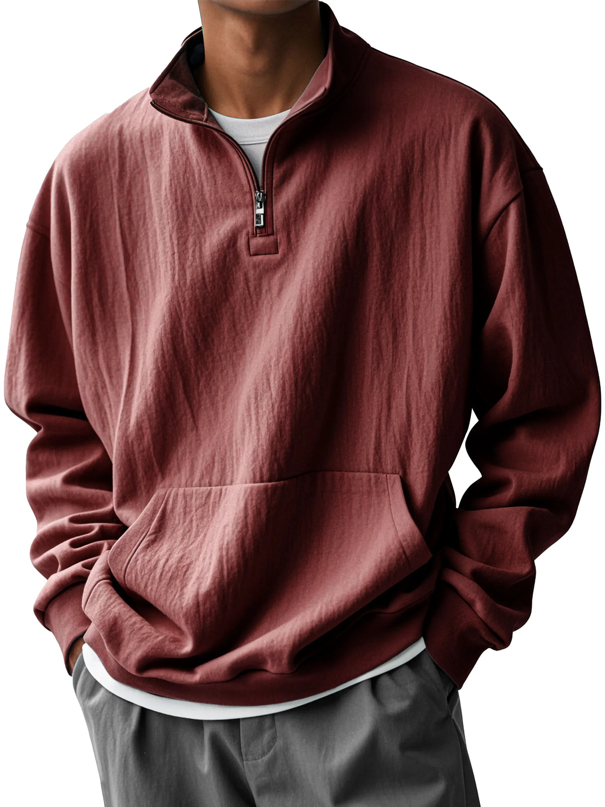 Men's Fashionable Half-Zip Pocket Stand Collar Sweatshirt