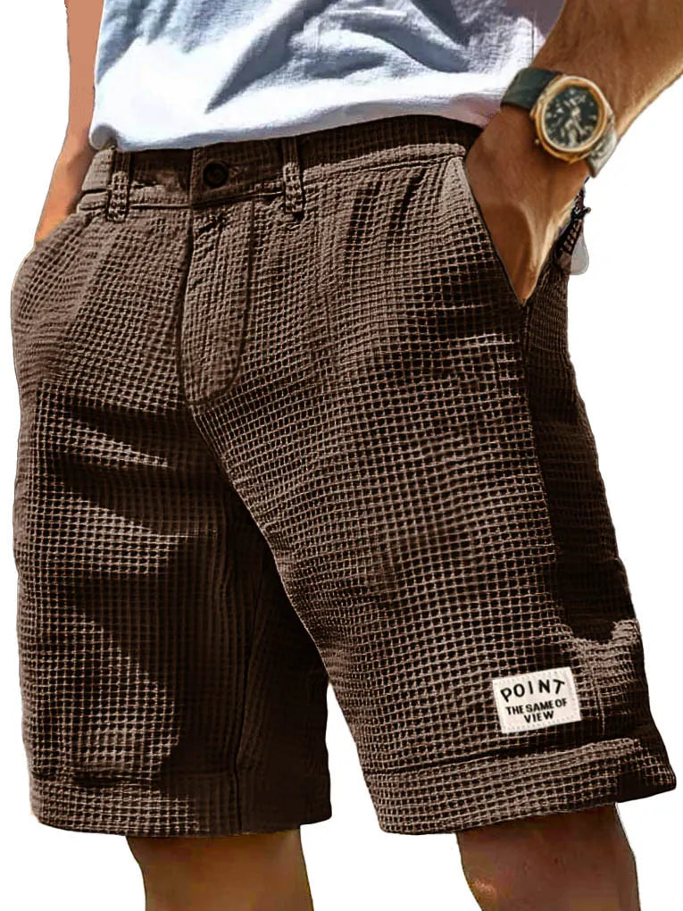 Men's Fashion Casual Waffle Fabric Pocket Embroidered Logo Shorts