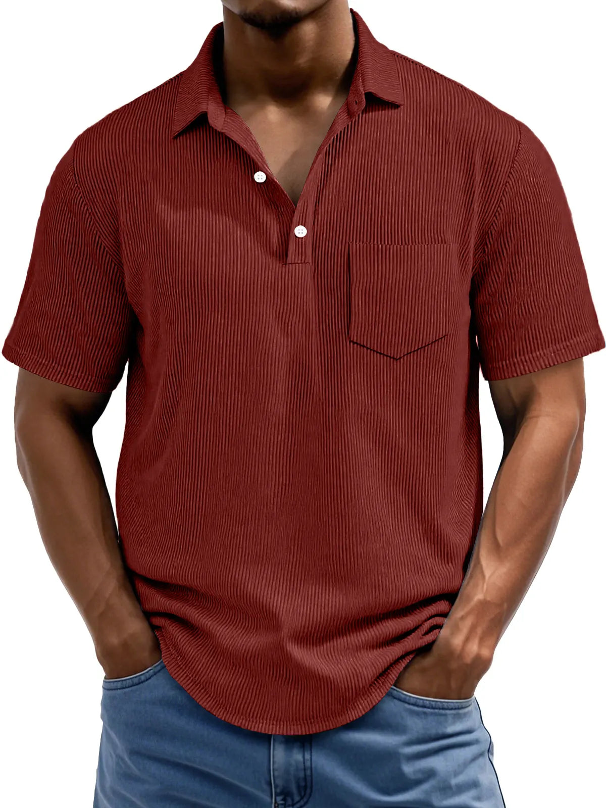 Men's Daily Rip Texture Casual Lapel Button Pocket Short Sleeve Polo Shirt