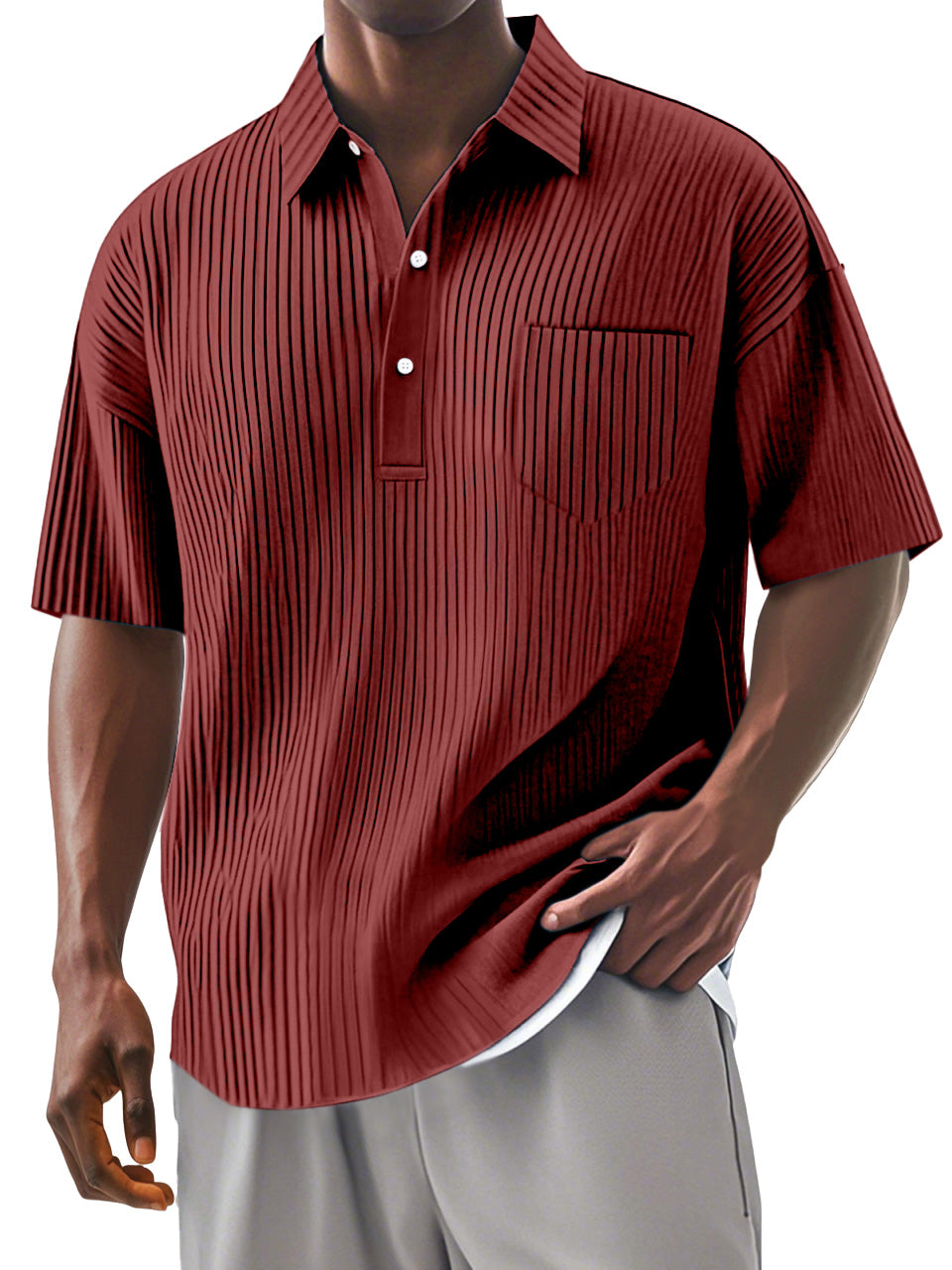 Men's Daily Solid Color Vertical Stripe Texture Short-sleeved Polo Shirt