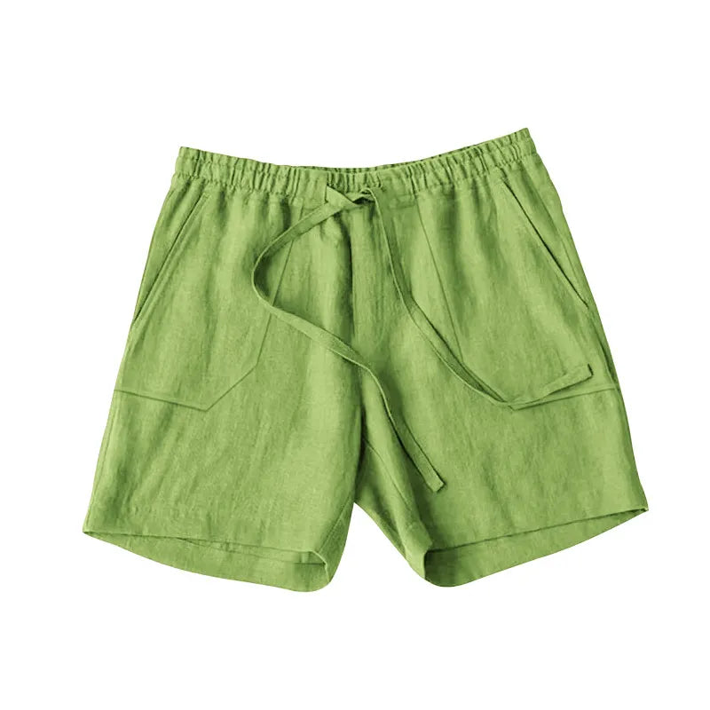 Men's Linen Casual Vacation Double Pocket Drawstring Elastic Waist Shorts Cropped Pants
