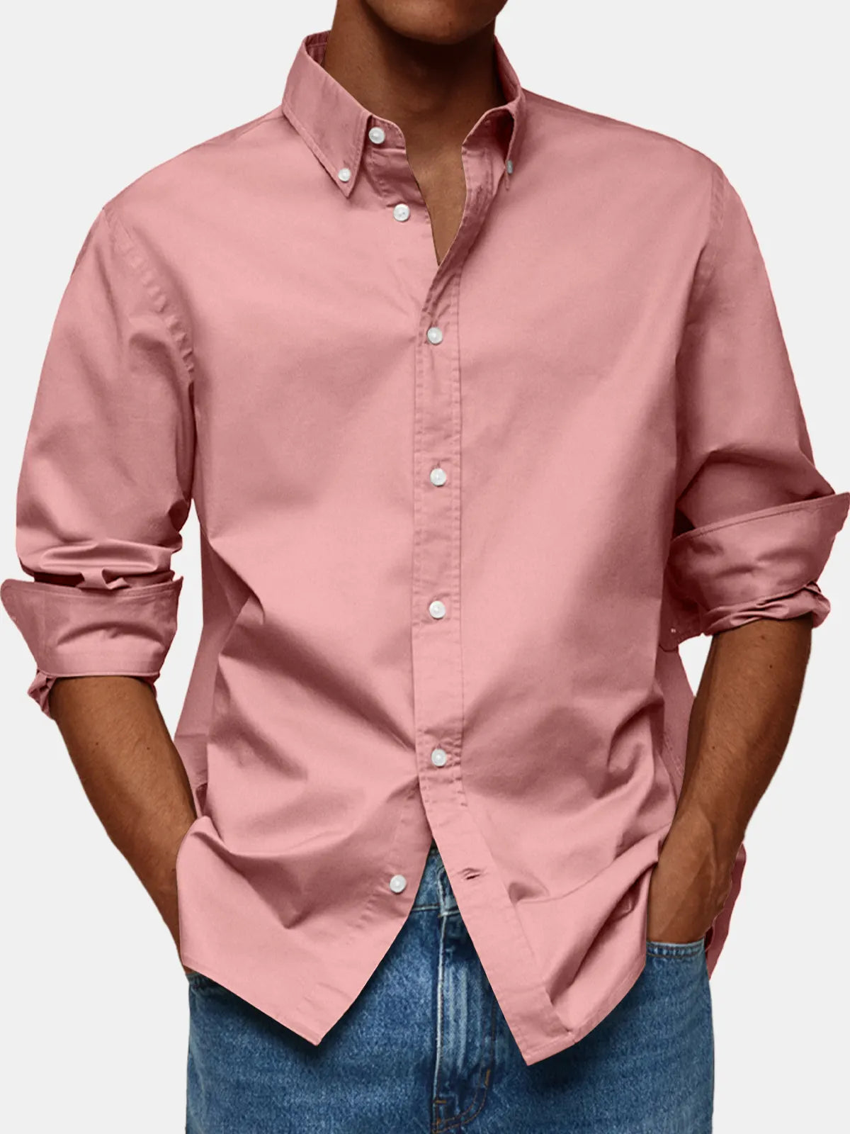 Men's Retro Solid Color Casual Lapel Comfortable Long Sleeve Shirt