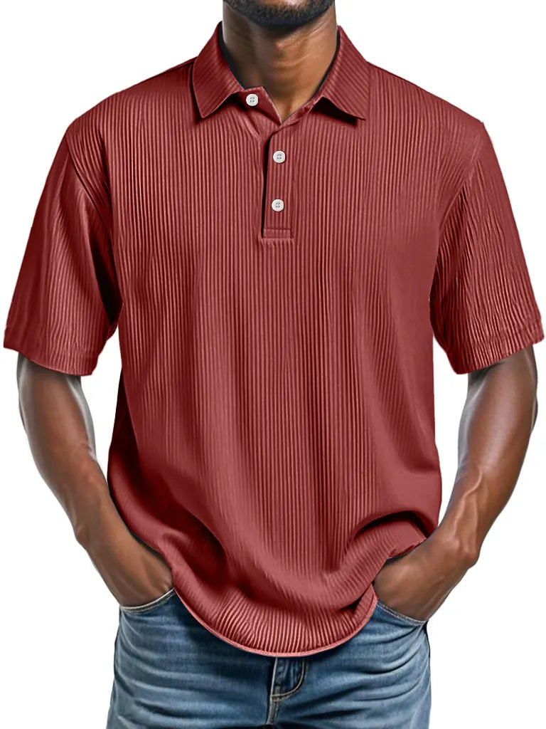 Men's Daily Ribbed Lapel Fashionable Casual Short-sleeved Polo Shirt