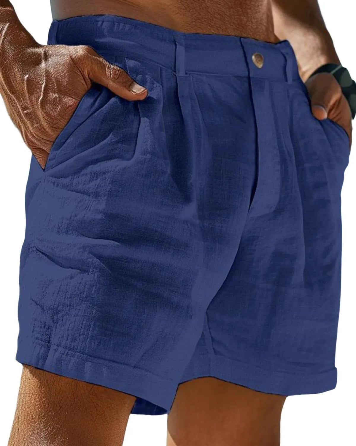 Men's Linen Beach Button Pocket Comfort Holiday Cotton Shorts