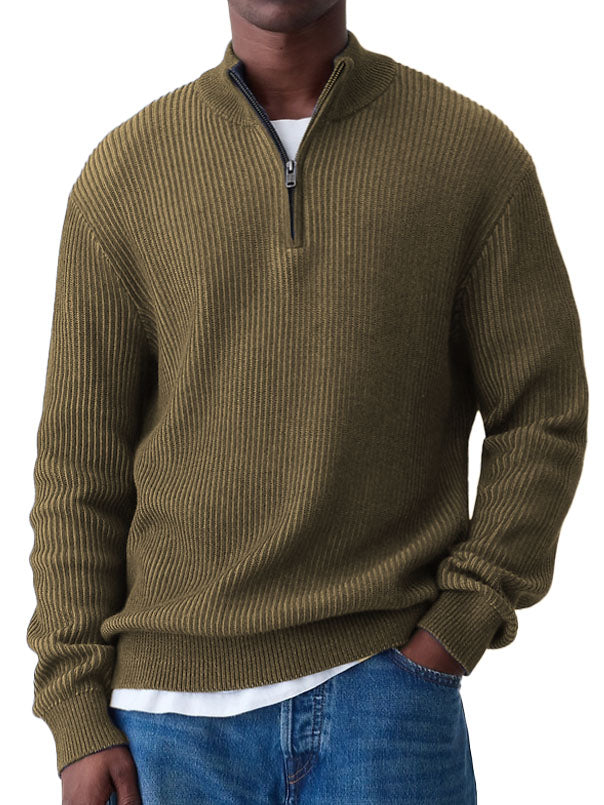 Men's Fashion Casual Long Sleeve Zip Stand Collar Sweater