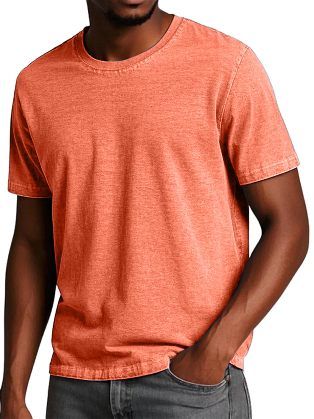 Men's 100% Cotton Washed And Distressed Retro Casual Round Neck Short-sleeved T-shirt