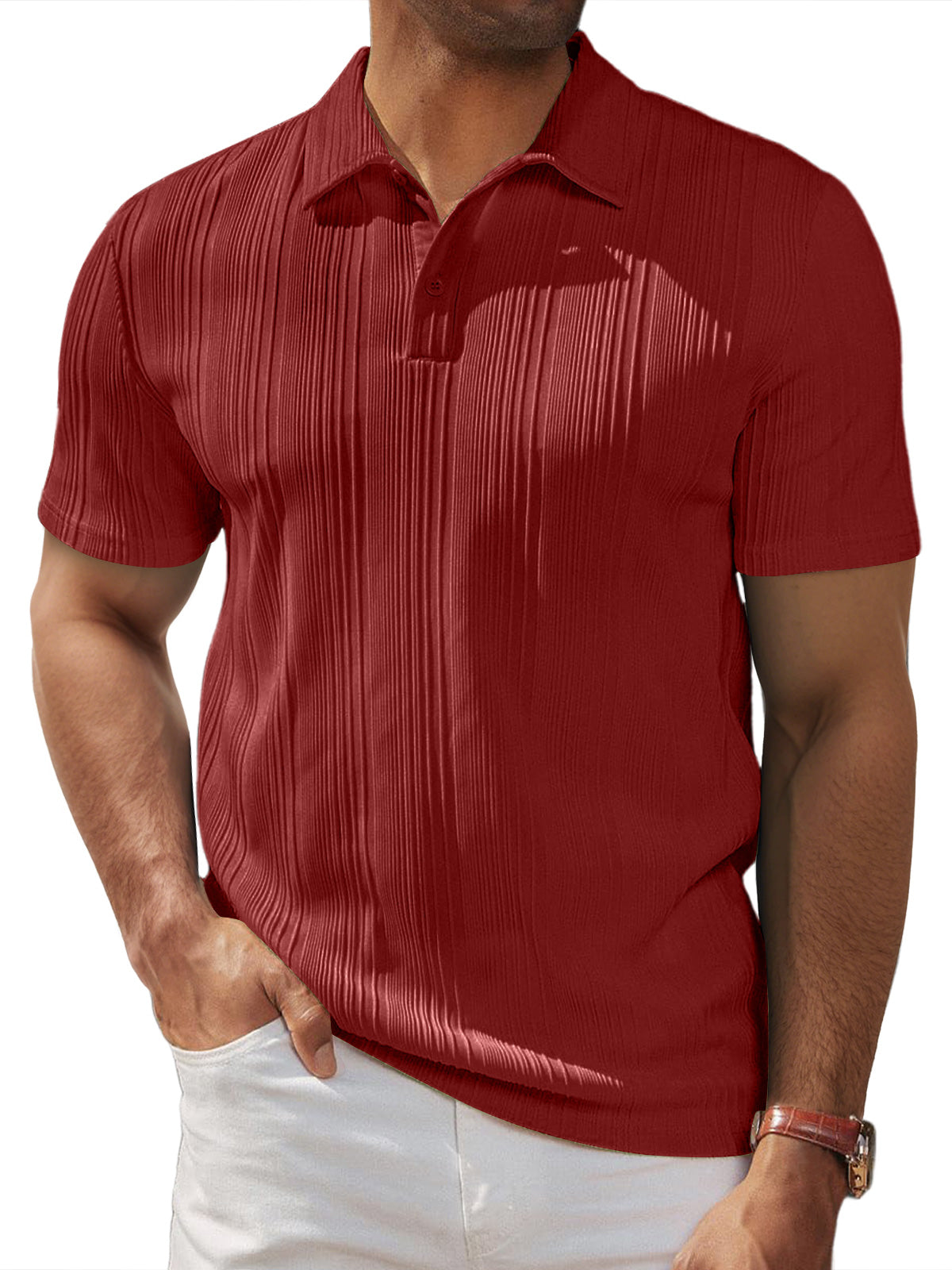 Men's Daily Casual Loose Textured Lapel Button Short-sleeved Polo Shirt