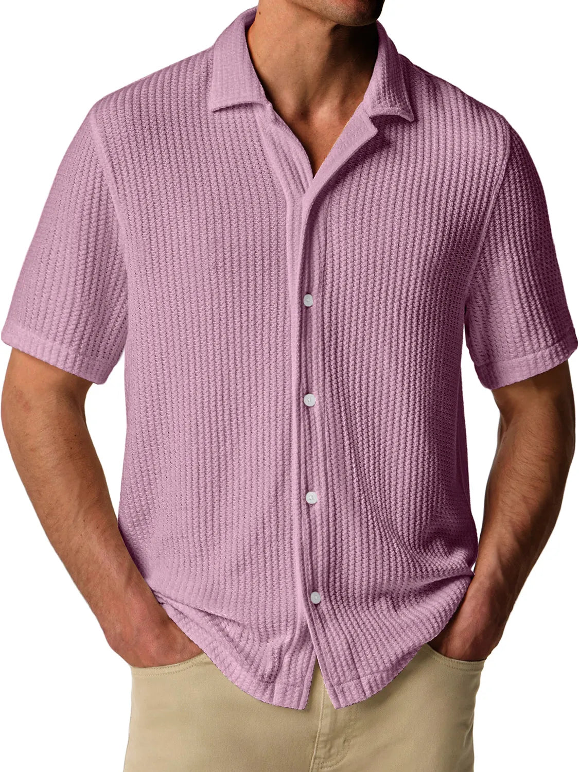 Men's Daily Texture Lapel Casual Comfort Short Sleeve Shirt