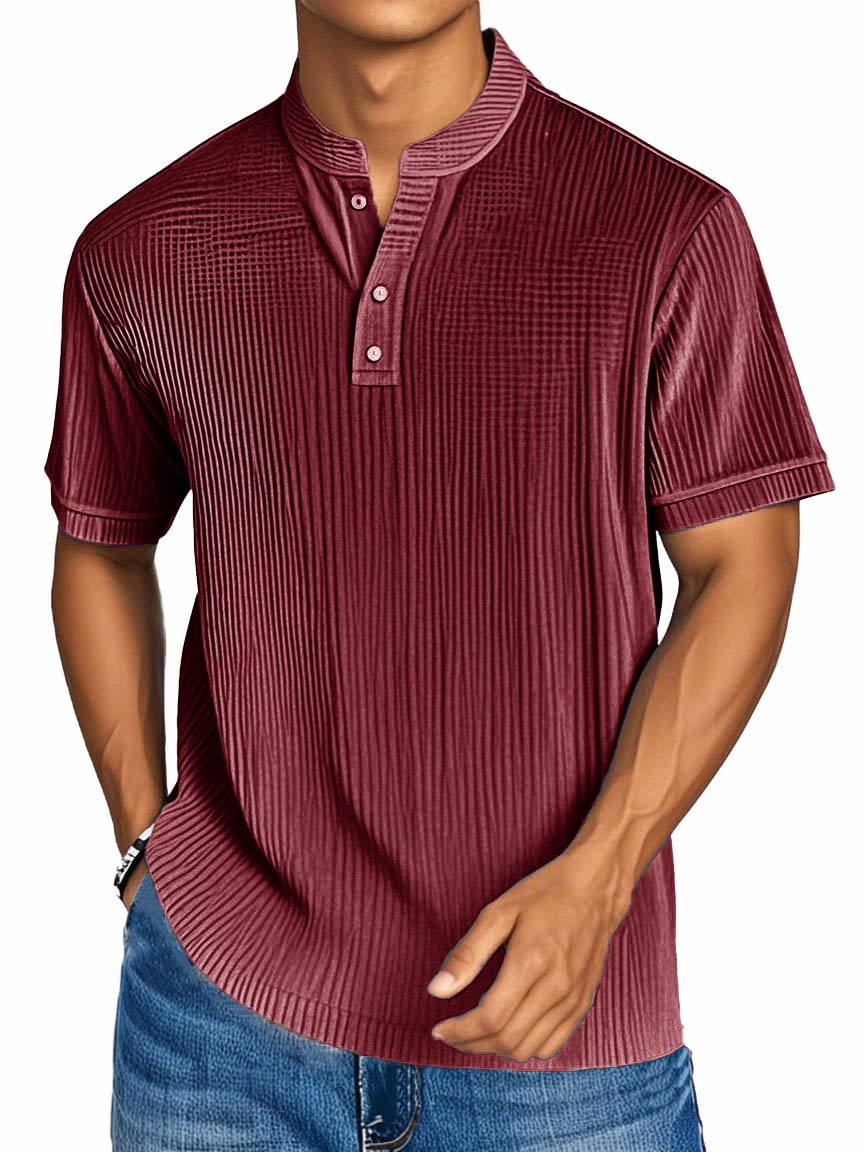 Men's Fashion Casual Textured Fabric Short-sleeved Henley Shirt