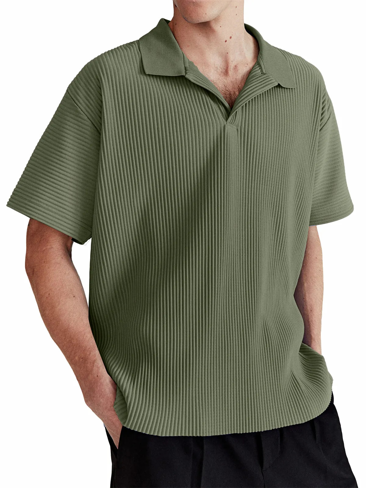 Men's Knitted Retro Fashion Striped Stretch Casual Short-sleeved Shirt