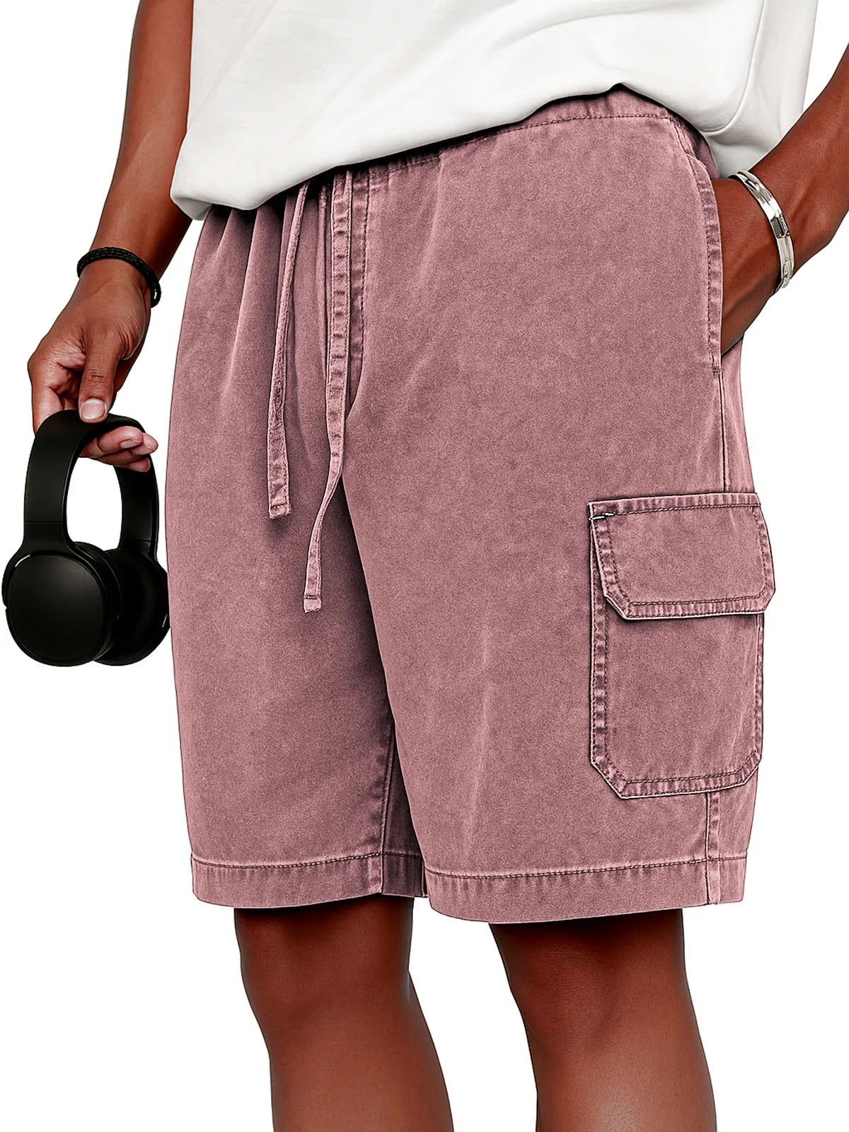Men's Stylish Vintage Dyed Cargo Lace Up Practical Pockets Casual Shorts