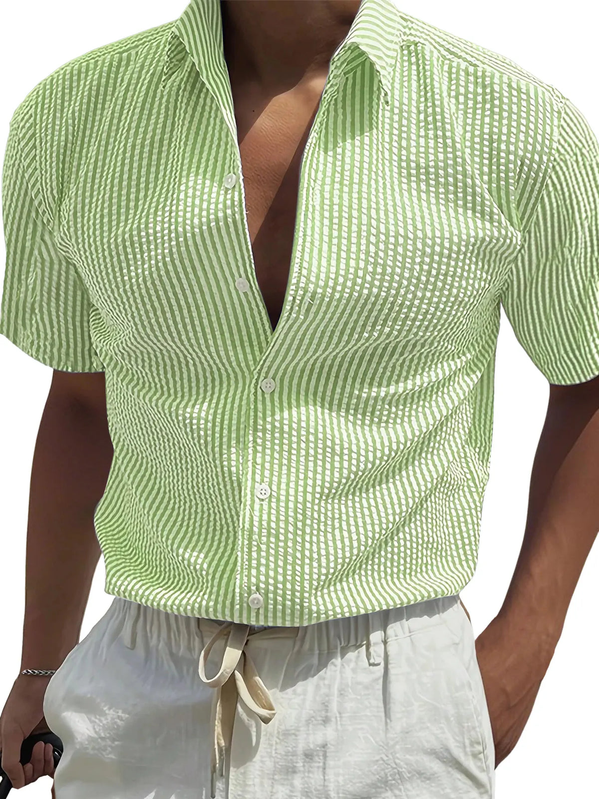 Men's Fashion Texture Striped Short-sleeved Shirt