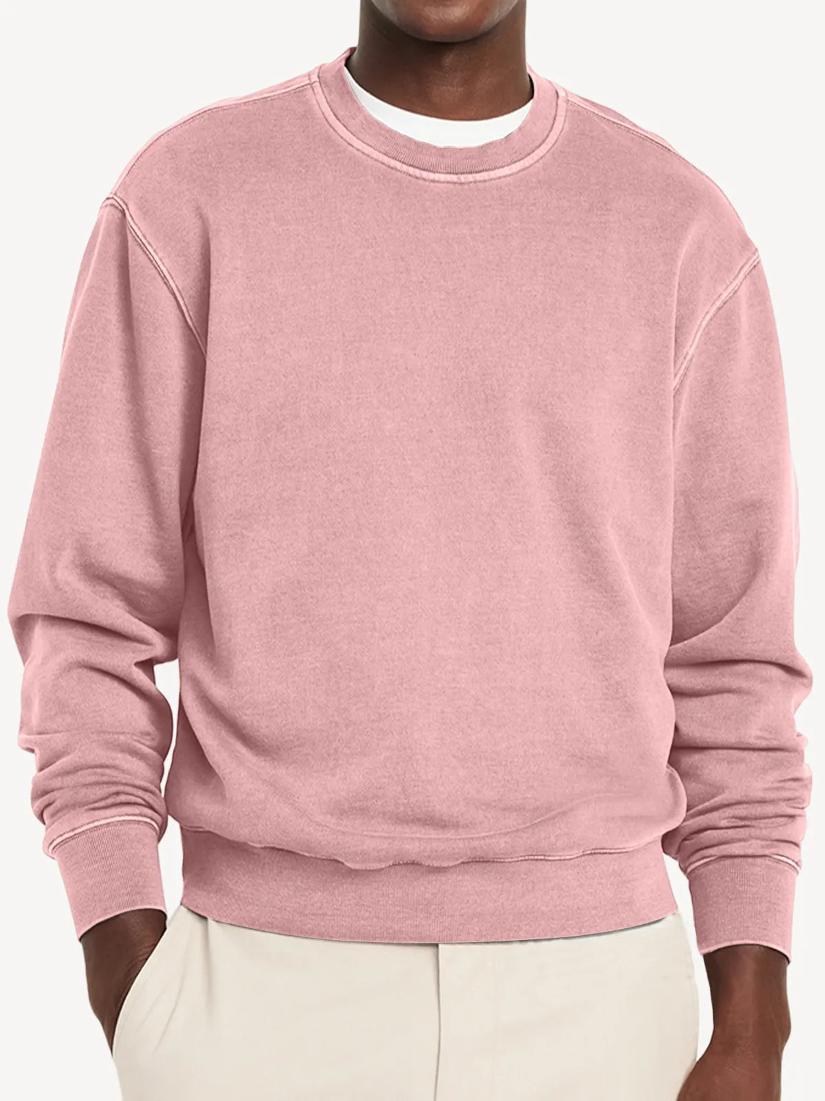 Men's Casual Round Neck Solid Color Comfortable Long-Sleeved Sweatshirt