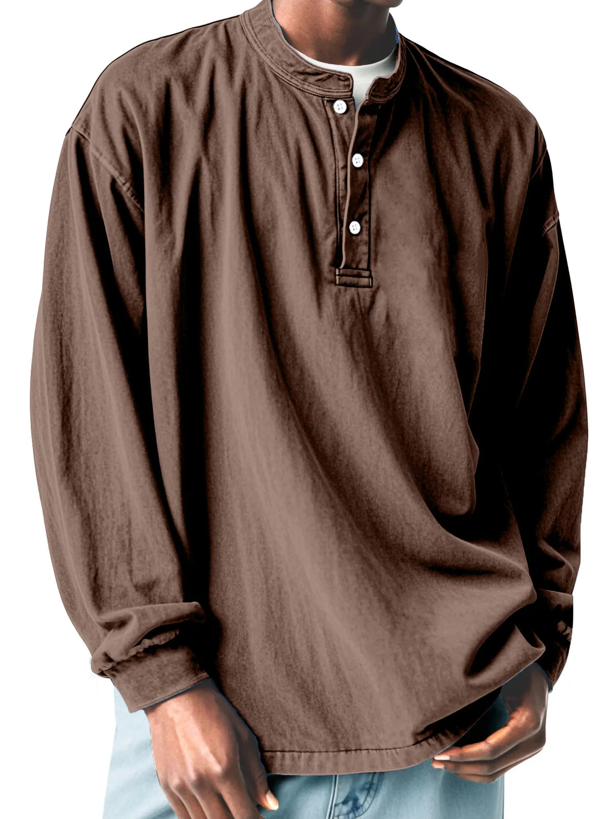 Men's Casual Simple Solid Color Long Sleeve Henley Shirt