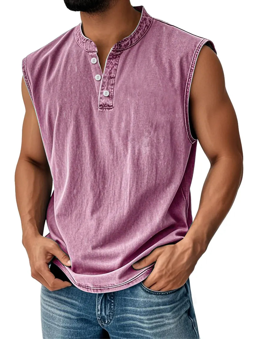 Men's Retro Stand Collar Button Casual Fashion Sleeveless Vest