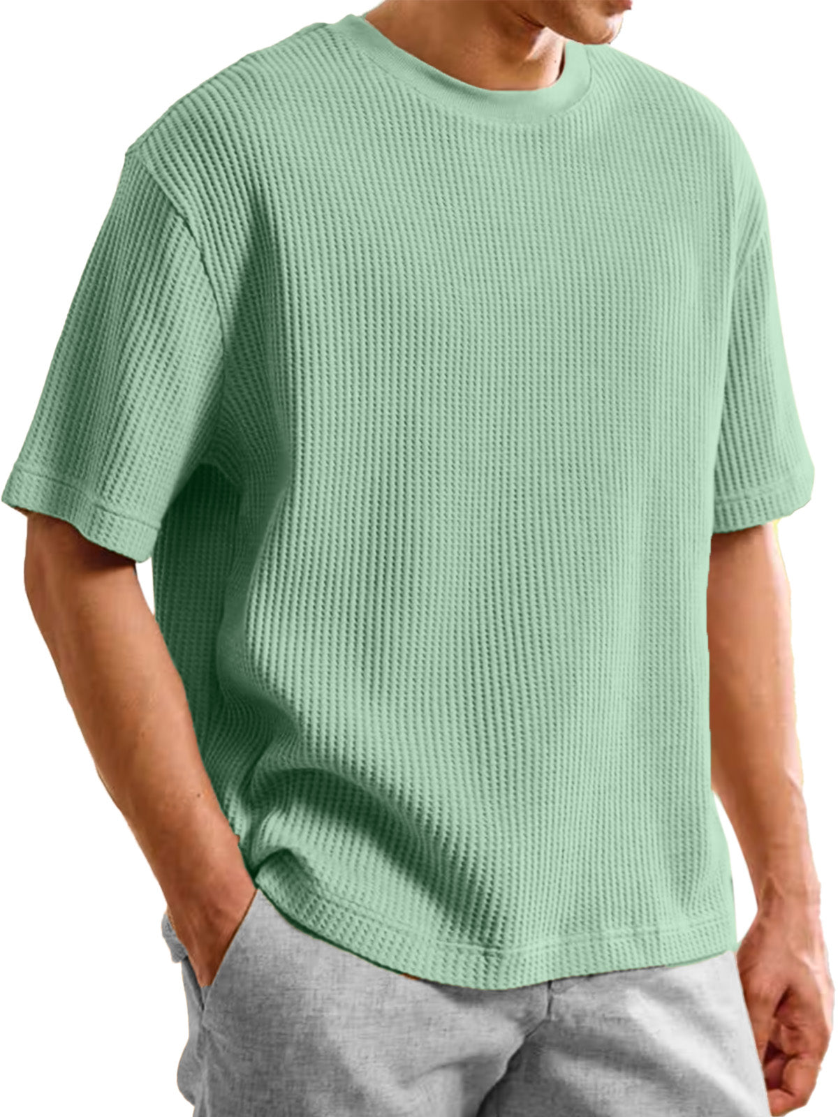 Men's Summer Waffle Texture Loose Round Neck Short-sleeved T-shirt