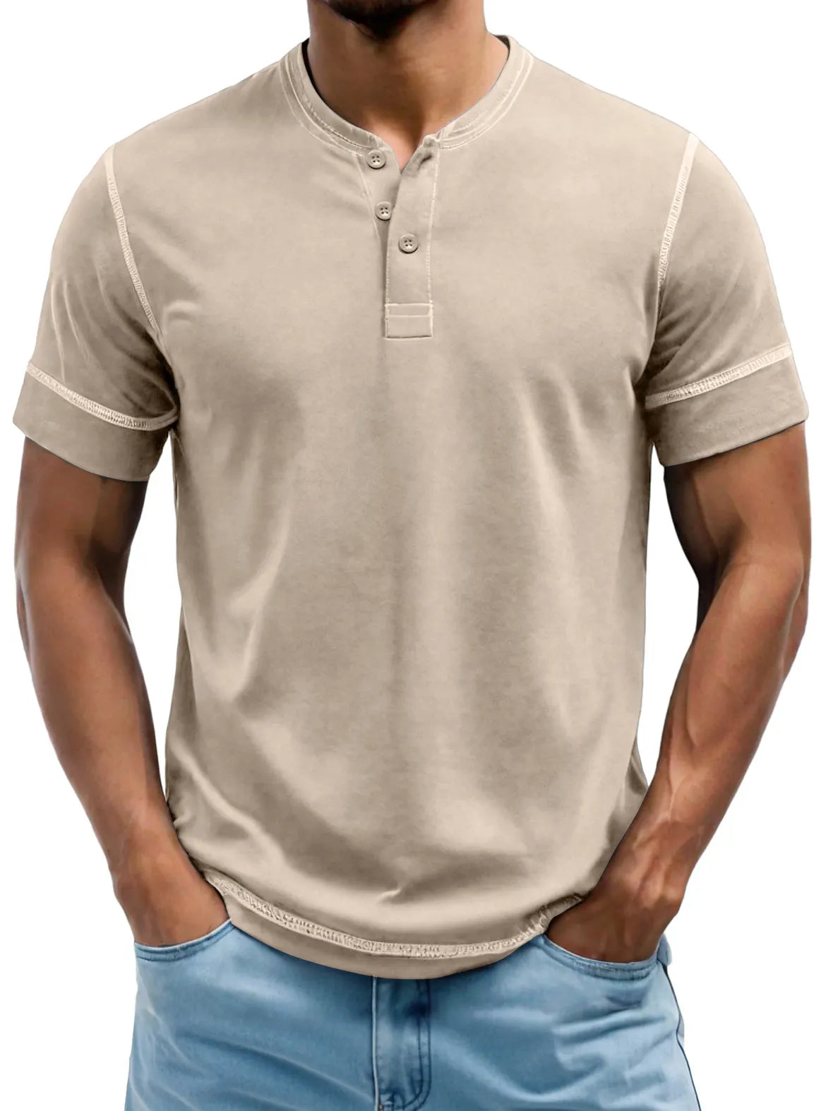 Men's Henry Elastic Cotton Daily Casual T-shirt