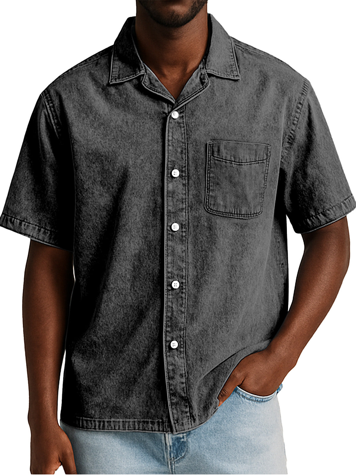 Men's Retro Solid Color Loose Cuban Collar Short Sleeve Shirt