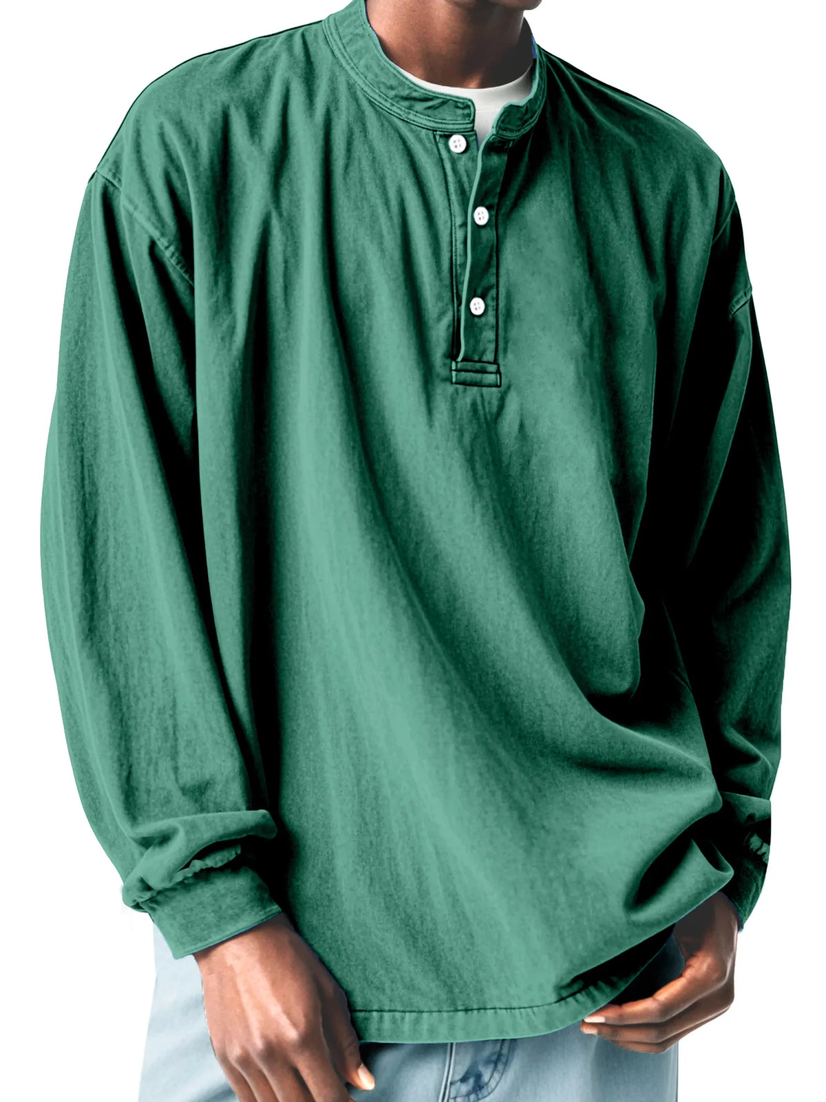 Men's Casual Simple Solid Color Long Sleeve Henley Shirt