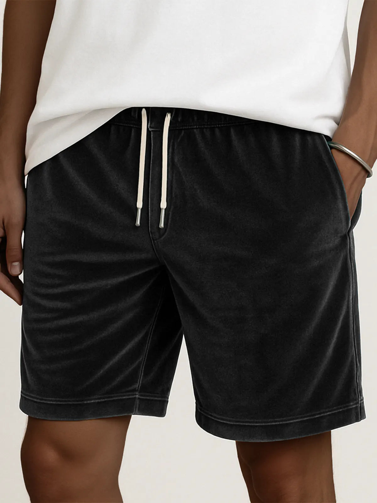 Men's Stylish Velvet Lace-Up Comfort Casual Elastic Waist Stretch Shorts