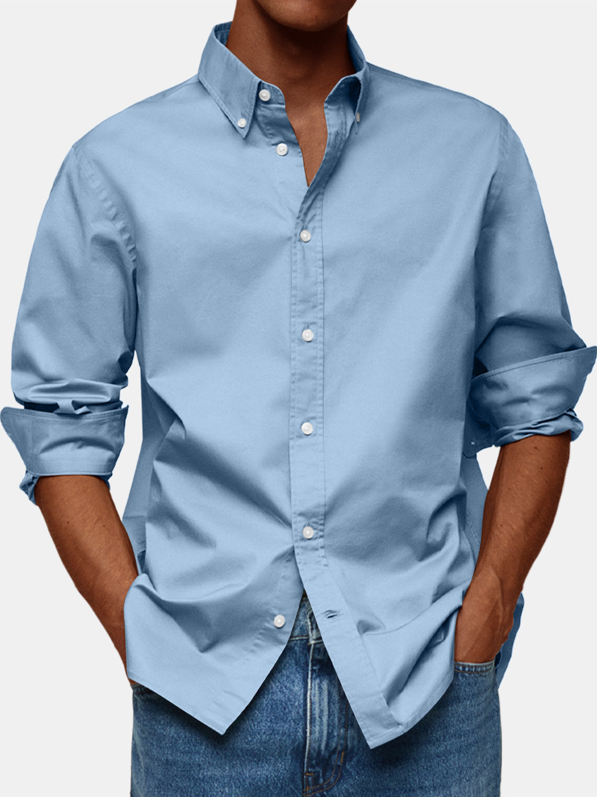 Men's Retro Solid Color Casual Lapel Comfortable Long Sleeve Shirt