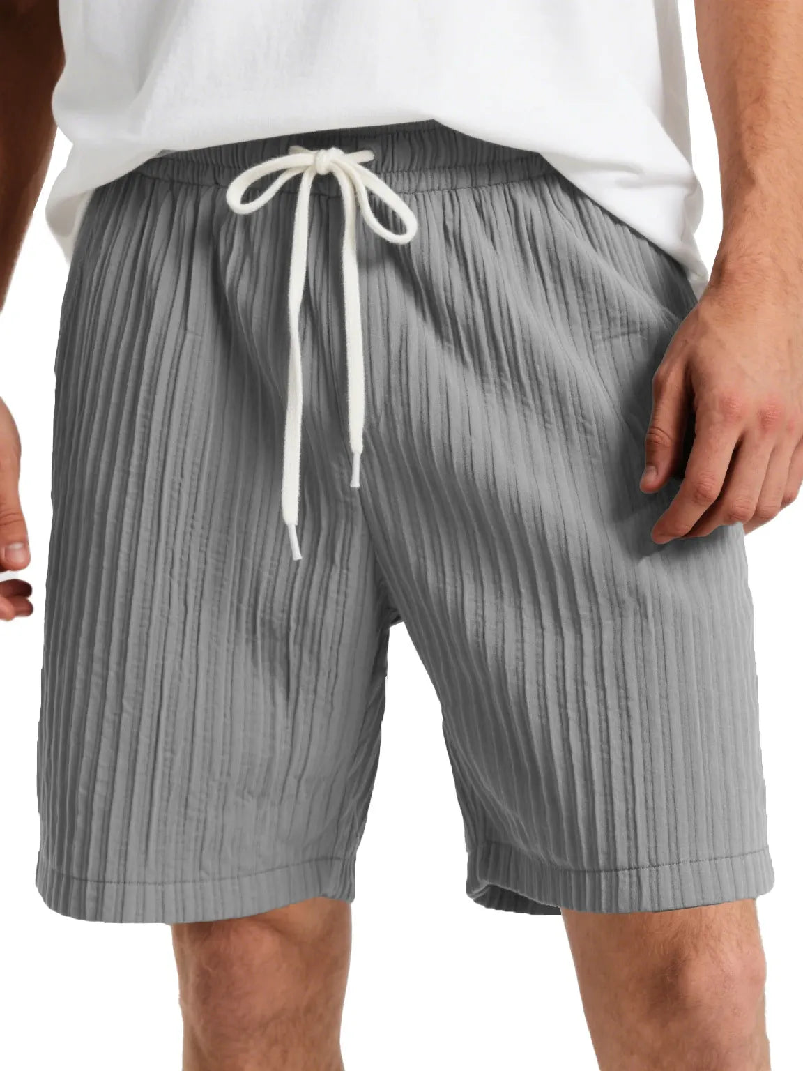 Men's Fashion Casual Striped Fabric Lace-up Loose Shorts