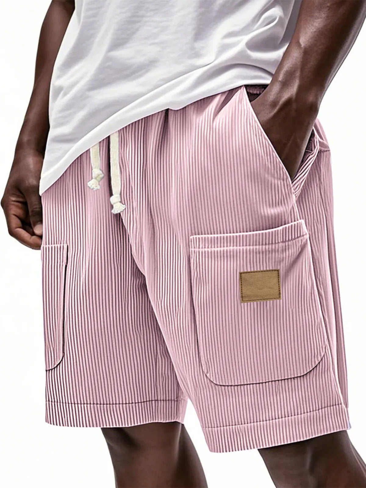 Men's Fashion Multi-Pocket Embroidered Corduroy Lace-Up Loose Holiday Casual Shorts