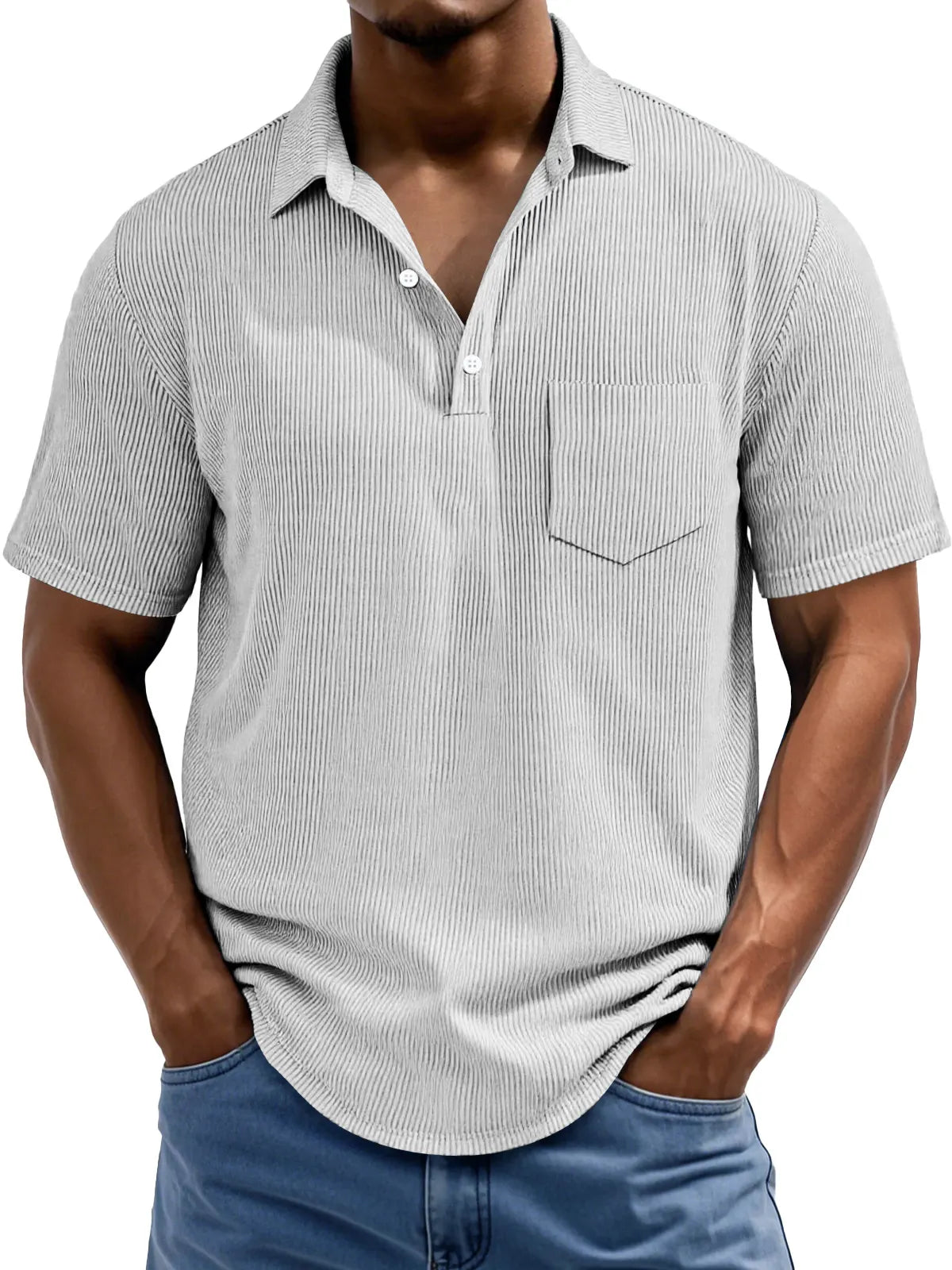 Men's Daily Rip Texture Casual Lapel Button Pocket Short Sleeve Polo Shirt