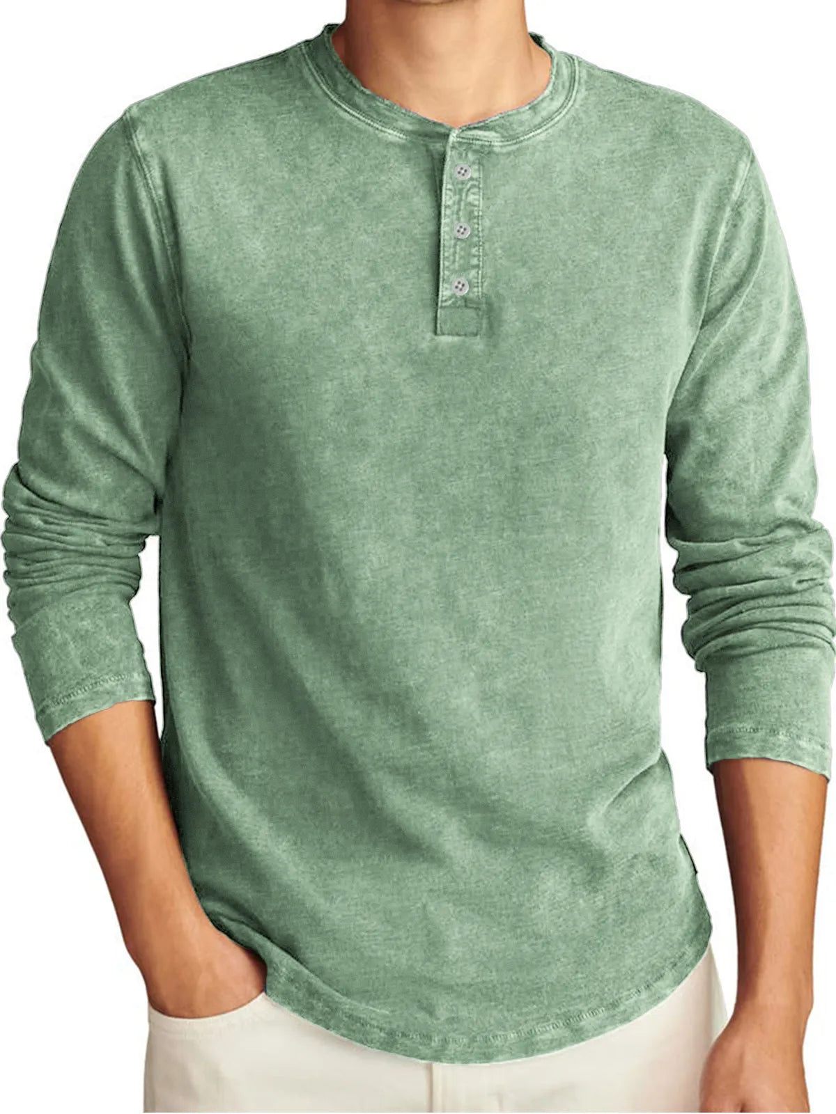 Men's Vintage Distressed Long Sleeve Washed Casual T-Shirt Henley Shirt