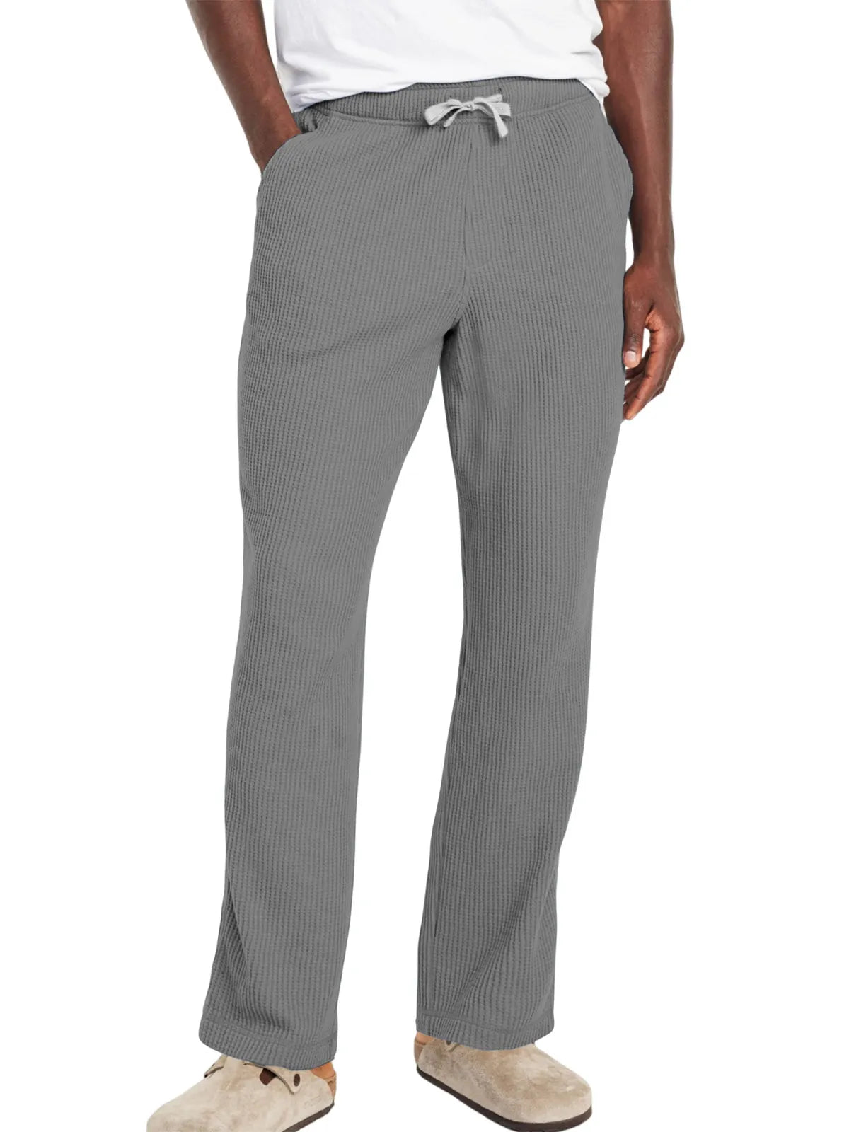 Men's Everyday Solid Color Loose Waffle Comfort Trousers