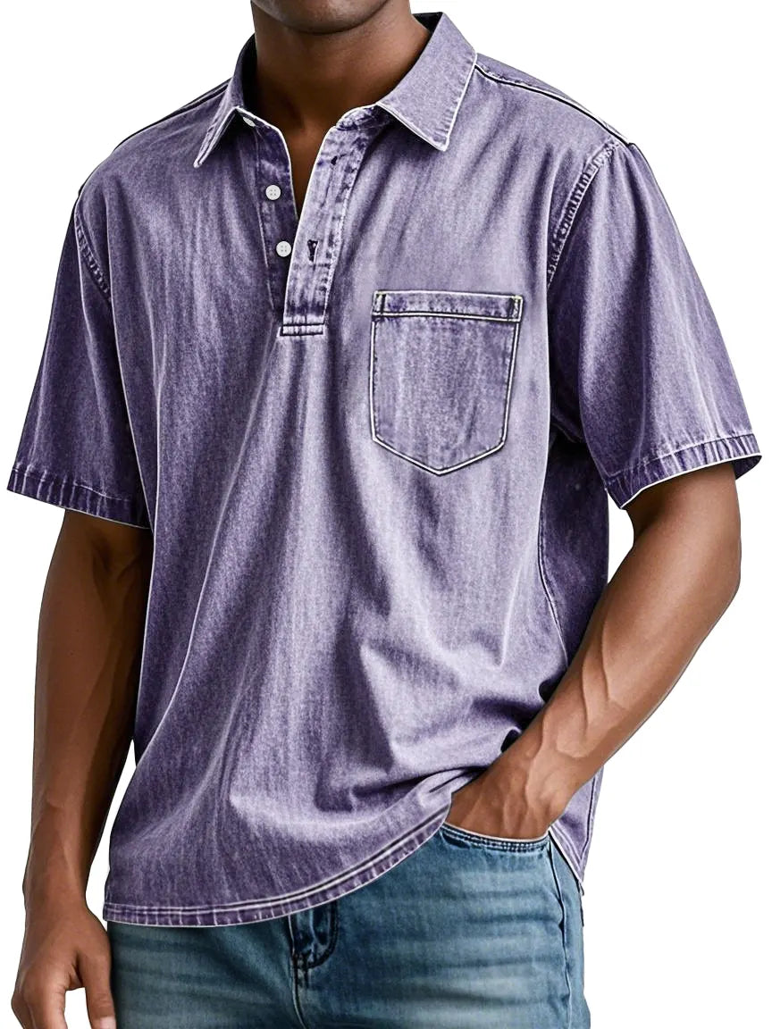 Men's Retro Lapel Pocket Casual Fashion Short Sleeve POLO Shirt