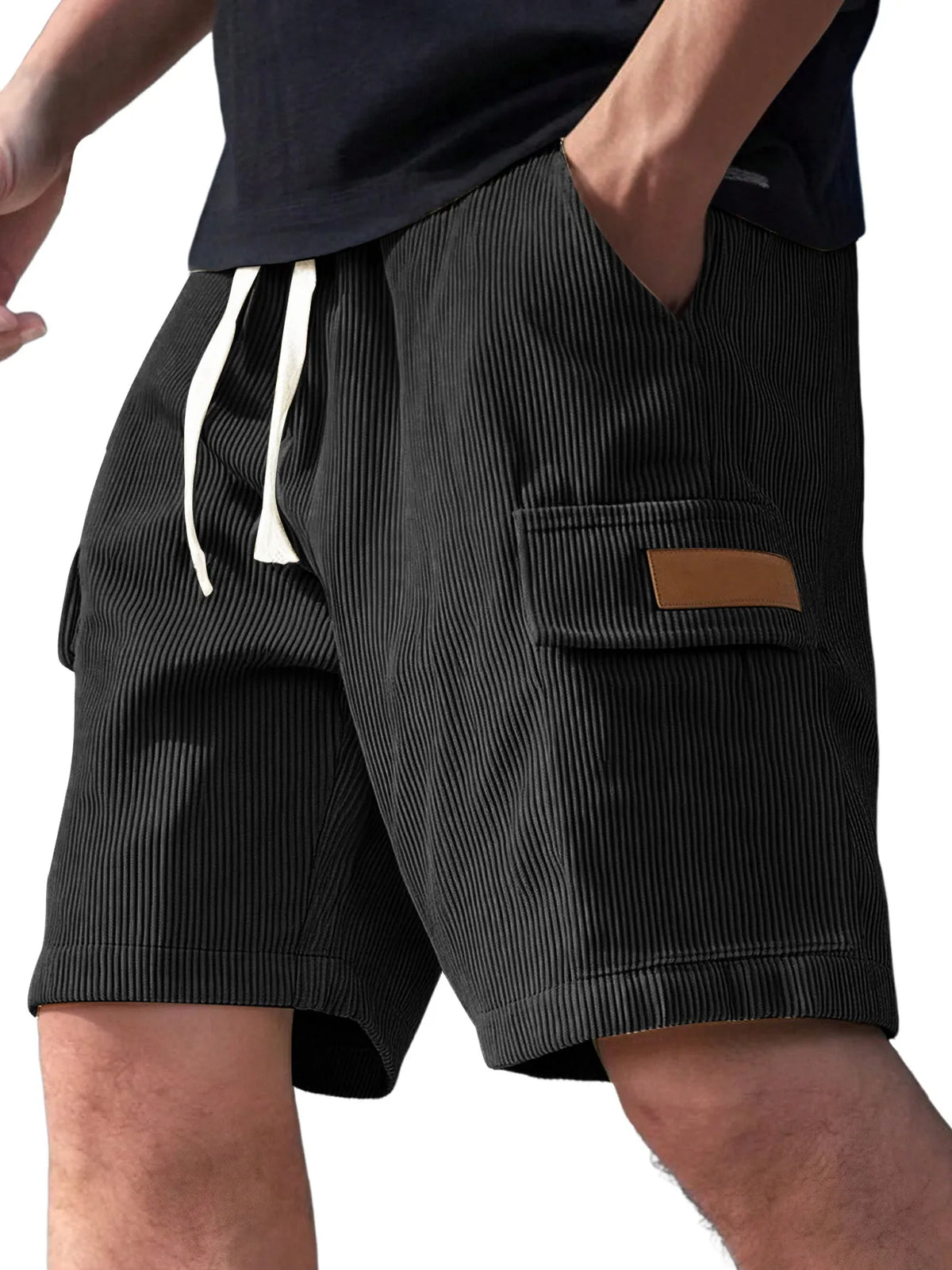 Men's Everyday Corduroy Multi-Pocket Embroidered Logo Drawstring Cargo Shorts