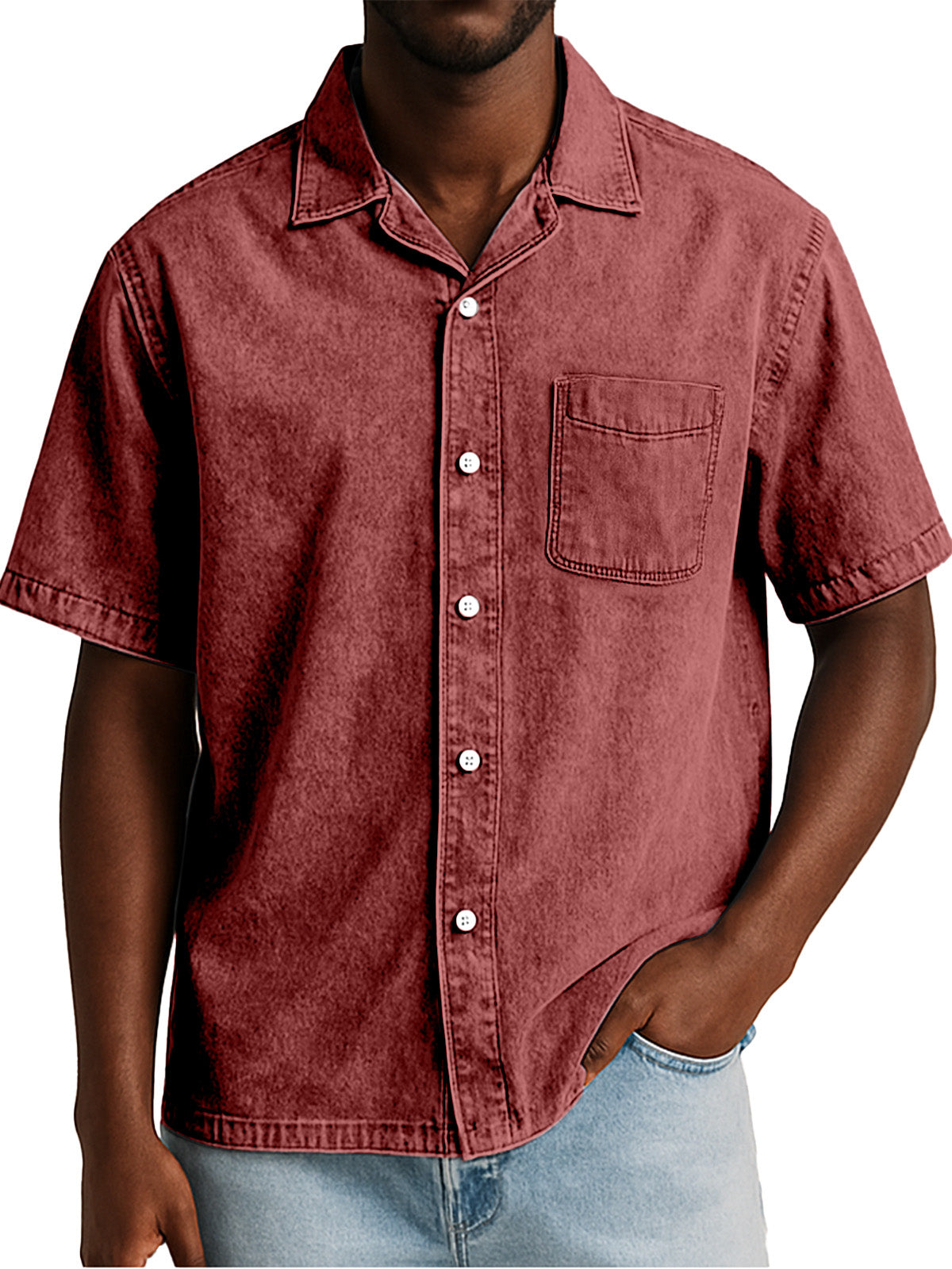Men's Retro Solid Color Loose Cuban Collar Short Sleeve Shirt