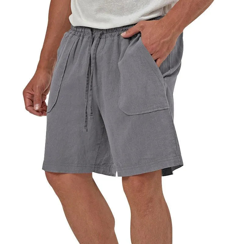 Men's Linen Casual Vacation Double Pocket Drawstring Elastic Waist Shorts Cropped Pants