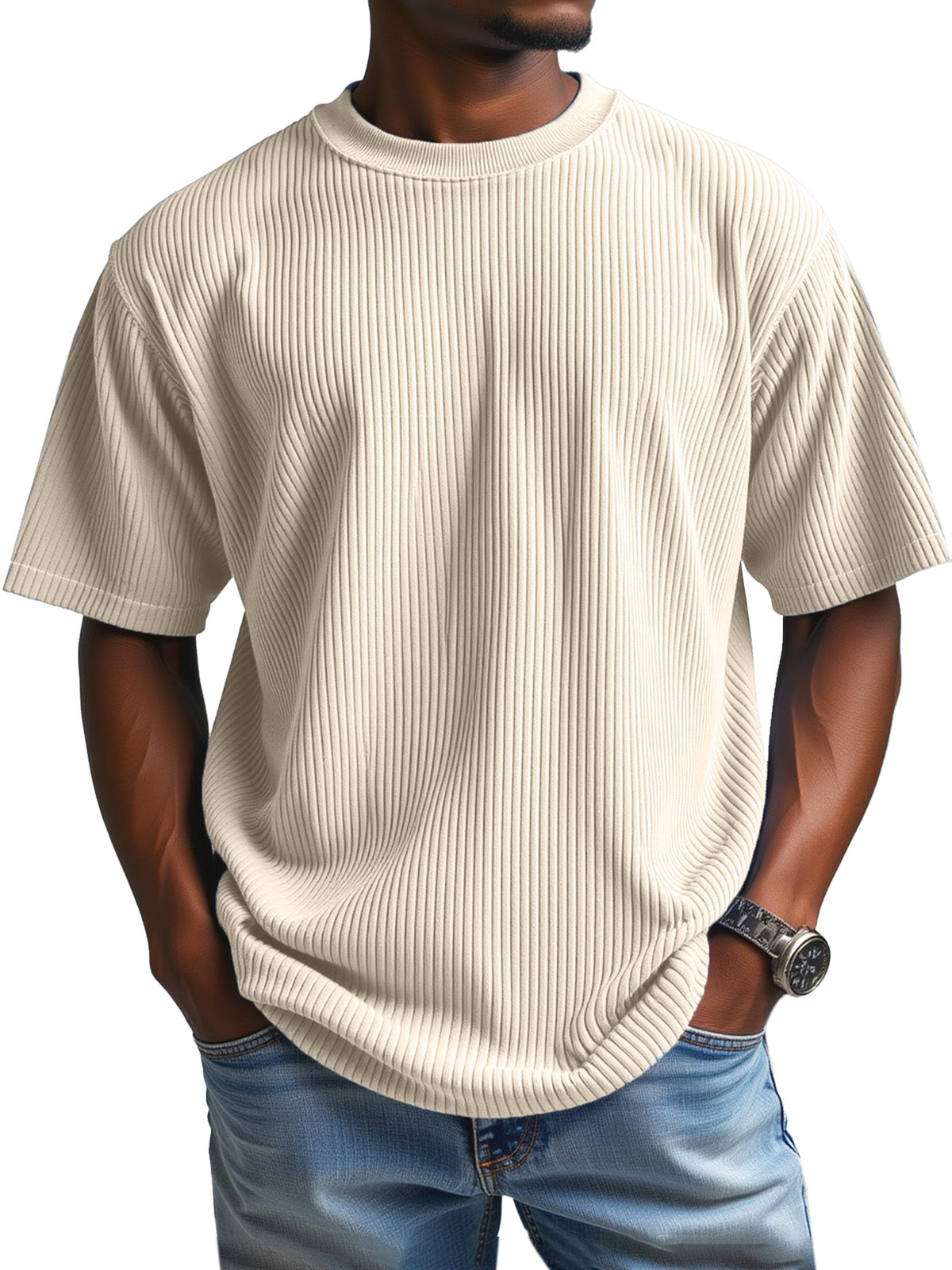 Men's Daily Solid Color Vertical Pit Round Neck Short-sleeved T-shirt
