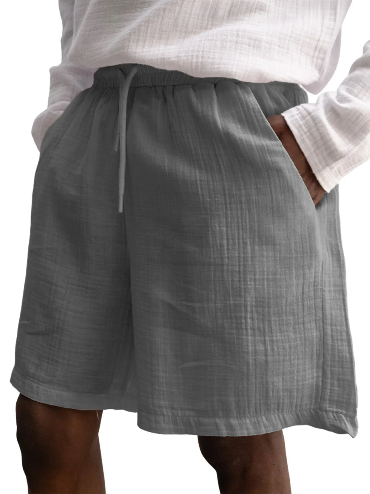 Men's Stylish Muslin Linen Lace Up Casual Shorts