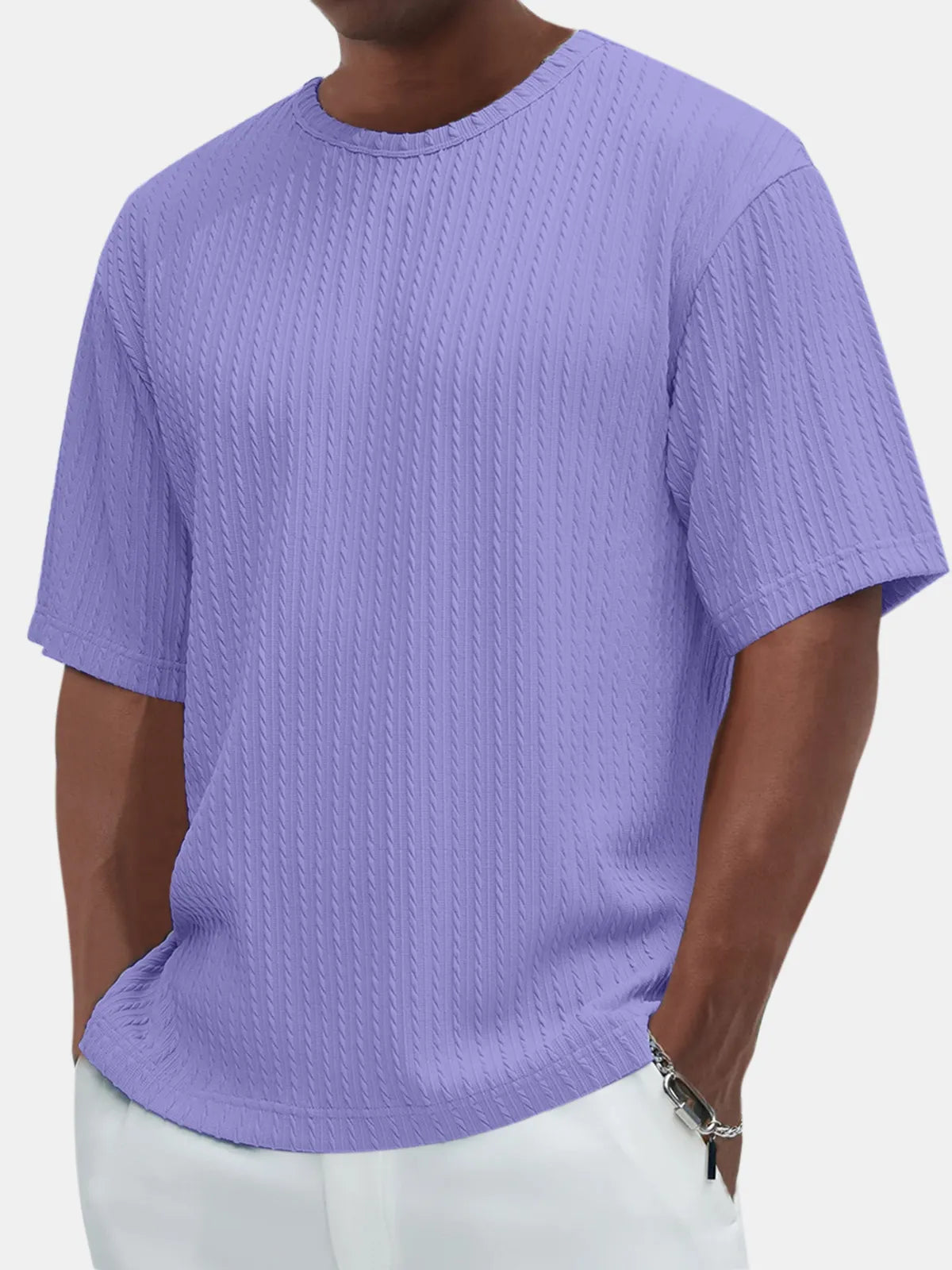 Men's Casual Solid Color Comfortable Daily Jacquard Texture Short-sleeved T-shirt