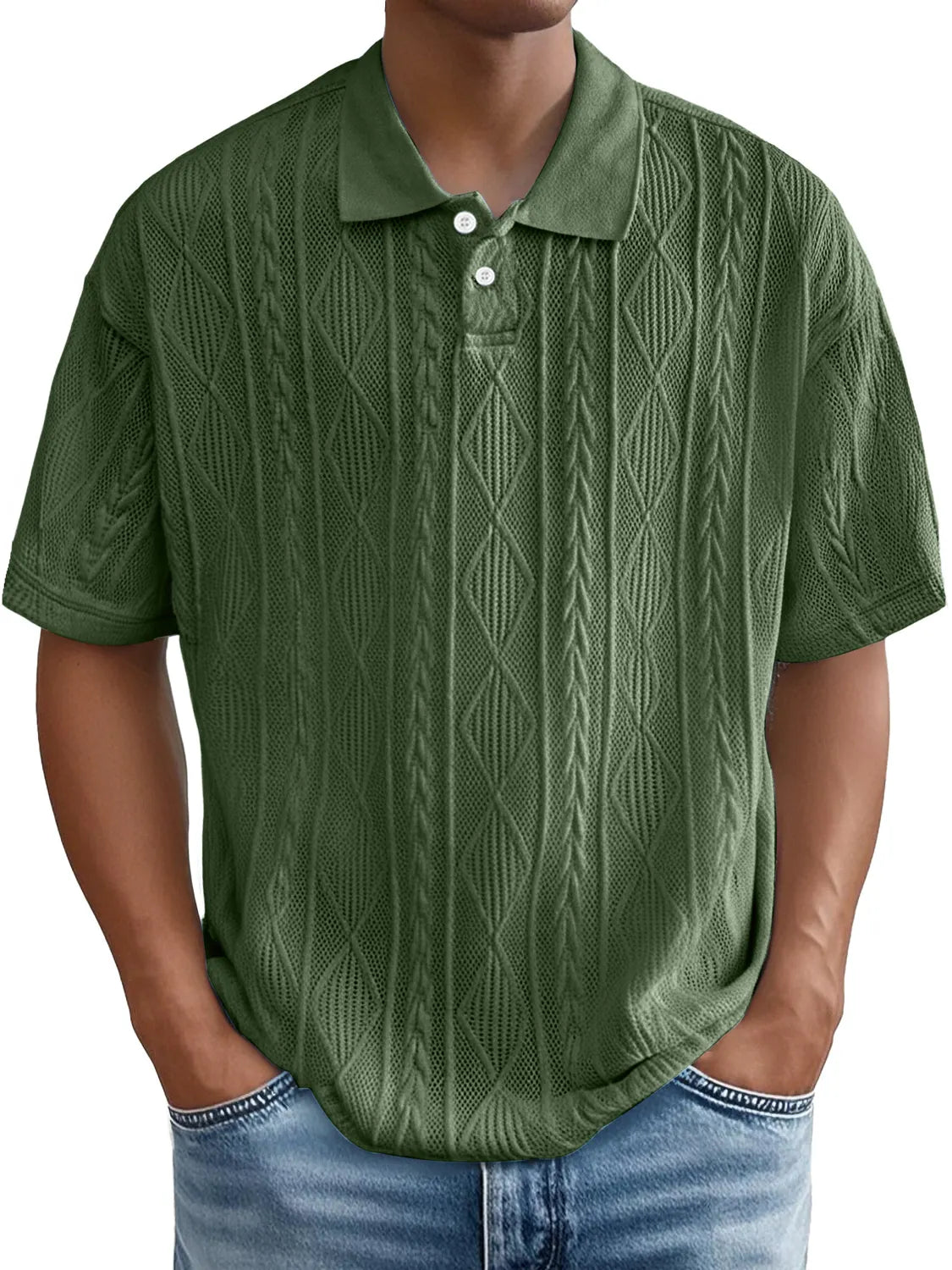 Men's Daily Casual Jacquard Texture Casual And Comfortable Short-sleeved Polo Shirt
