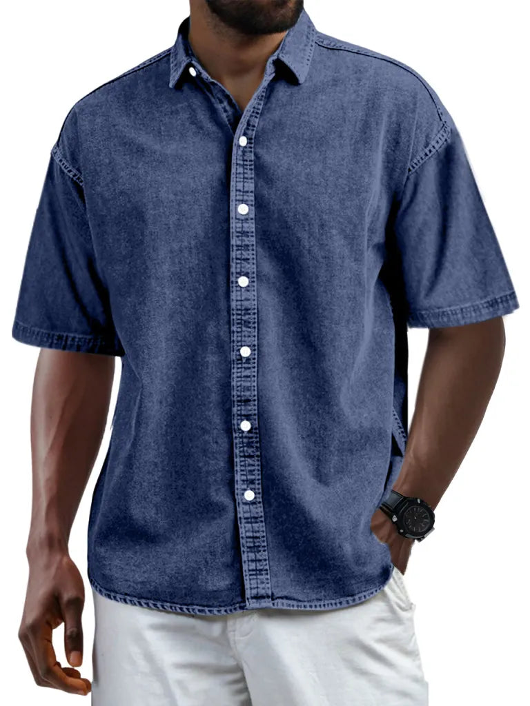 Men's Casual Vintage Button Lapel Short Sleeve Shirt