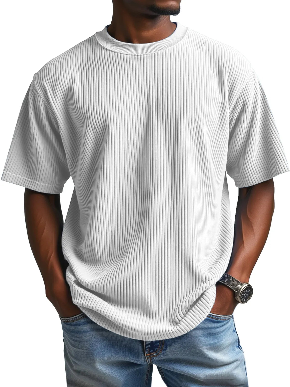Men's Daily Solid Color Vertical Pit Round Neck Short-sleeved T-shirt