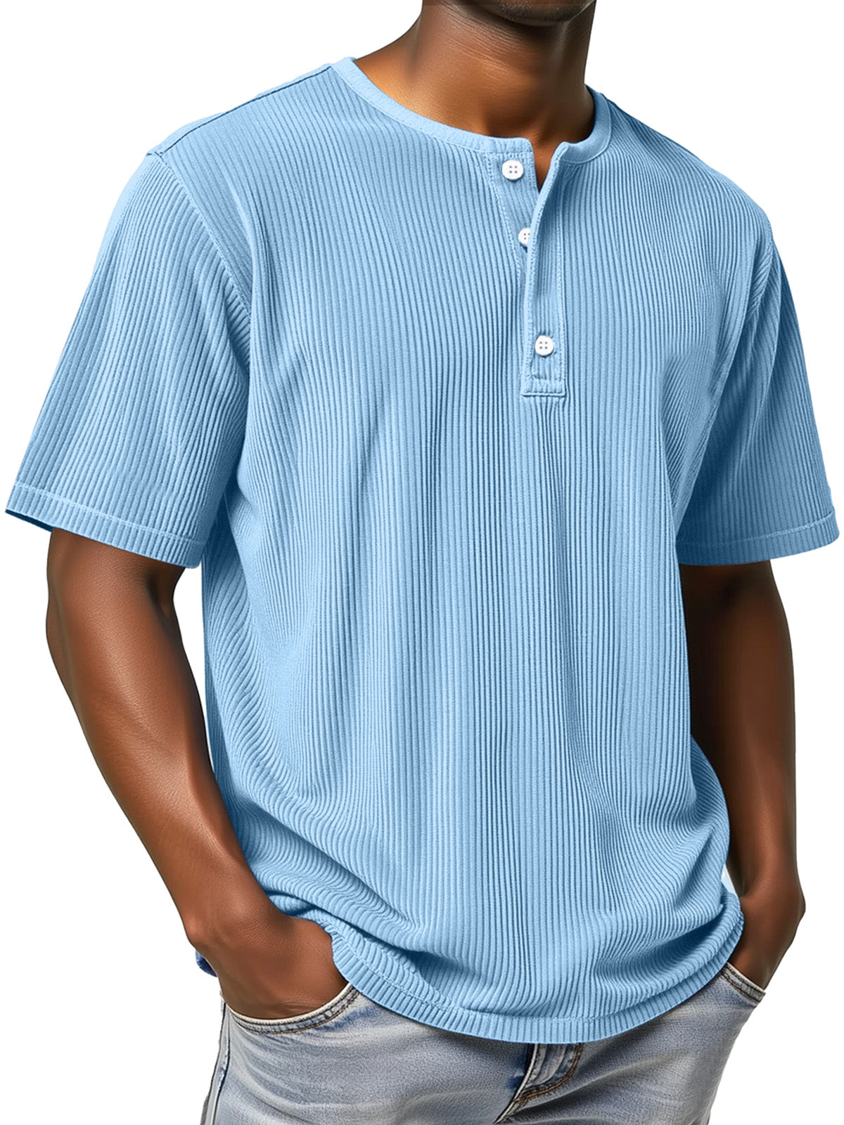 Men's Casual Simple Solid Color Pit Short-sleeved Henley Shirt