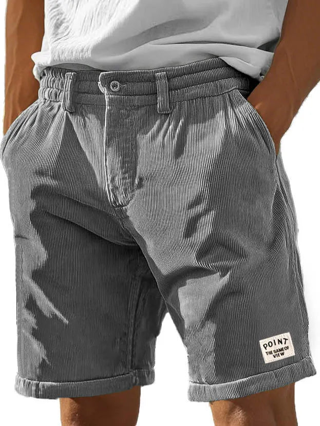Men's Fashion Casual Corduroy Logo Embroidered Pocket Lace-up Shorts