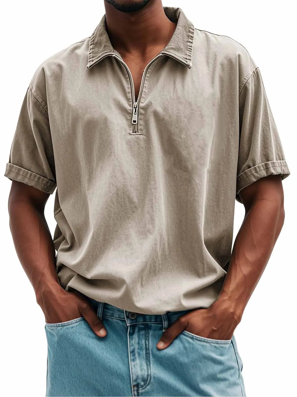 Men's Fashion Retro Casual Stand Collar Short Sleeve Polo Shirt