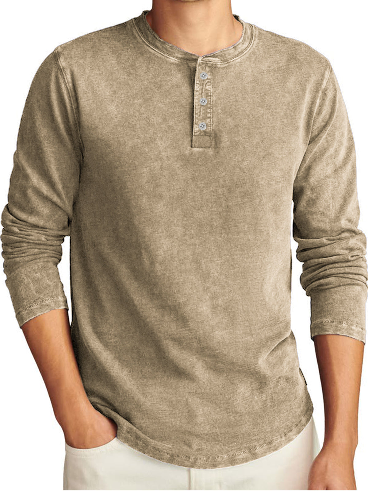 Men's Vintage Distressed Long Sleeve Washed Casual T-Shirt Henley Shirt