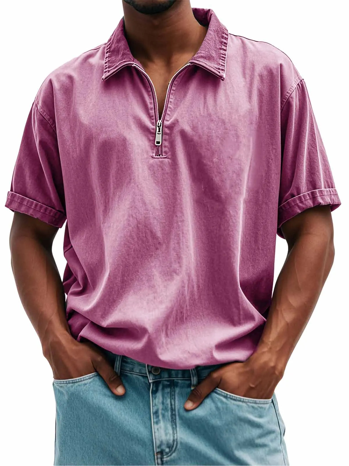 Men's Fashion Retro Casual Stand Collar Short Sleeve Polo Shirt