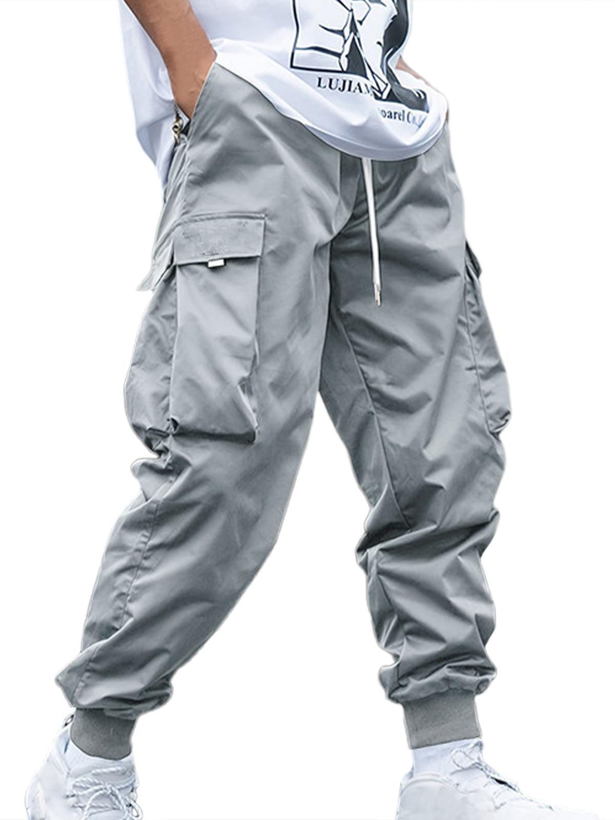 Men's Retro Casual Multi-pocket Elastic Waist Solid Color Trousers