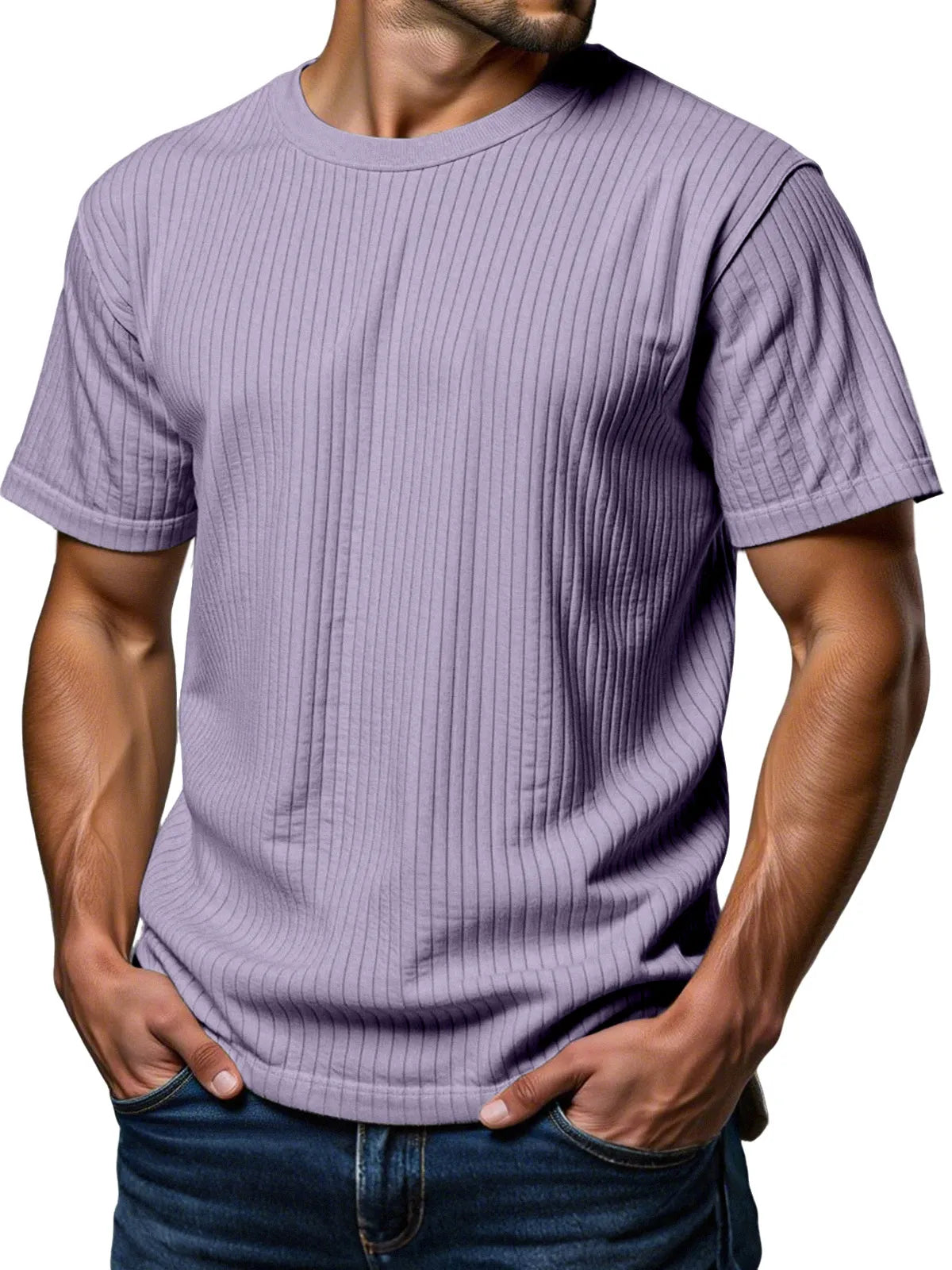 Men's Daily Loose Vertical Texture Round Neck Short-sleeved T-shirt