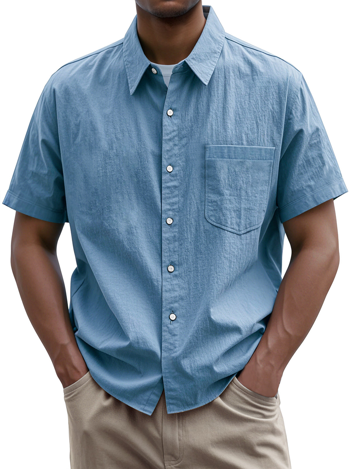 Men's Everyday Casual Lapel Pocket Solid Color Short Sleeve Shirt